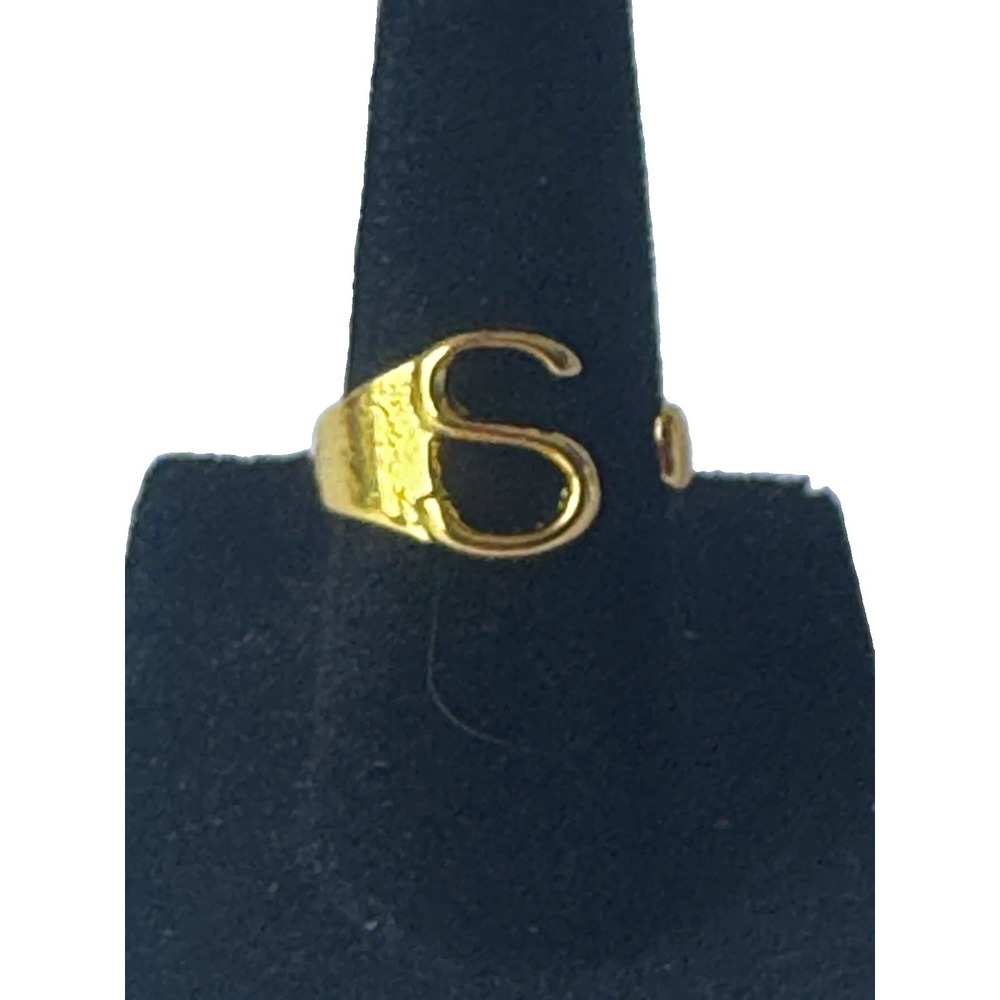 Gold Tone Letter S Adjustable Open Band Ring Metal 6mm Size 7 No Stone
